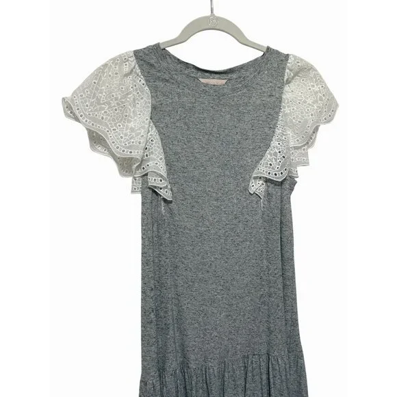 Rebecca Taylor White Eyelet Flutter Sleeve Tiered Mini Tee Dress Grey Casual XS - Picture 5 of 9
